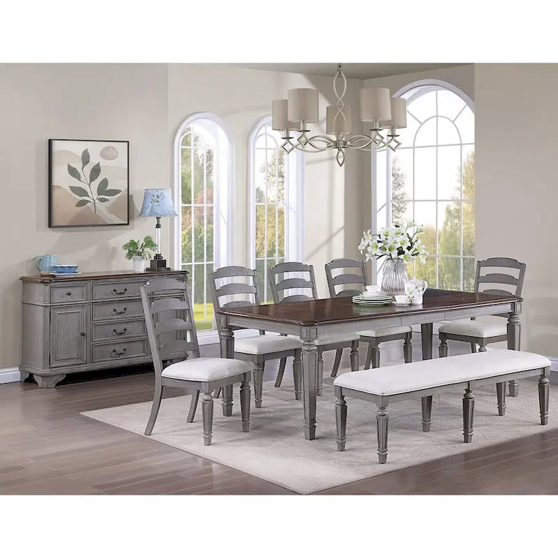 6 Drawers and 2 Doors Wooden Server in Light Gray and Cherry