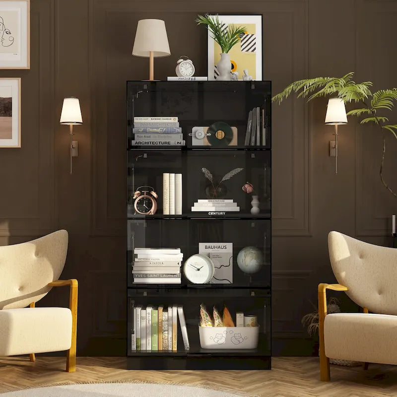 Lighted Display Storage Cabinet with Tempered Glass Doors Showcase