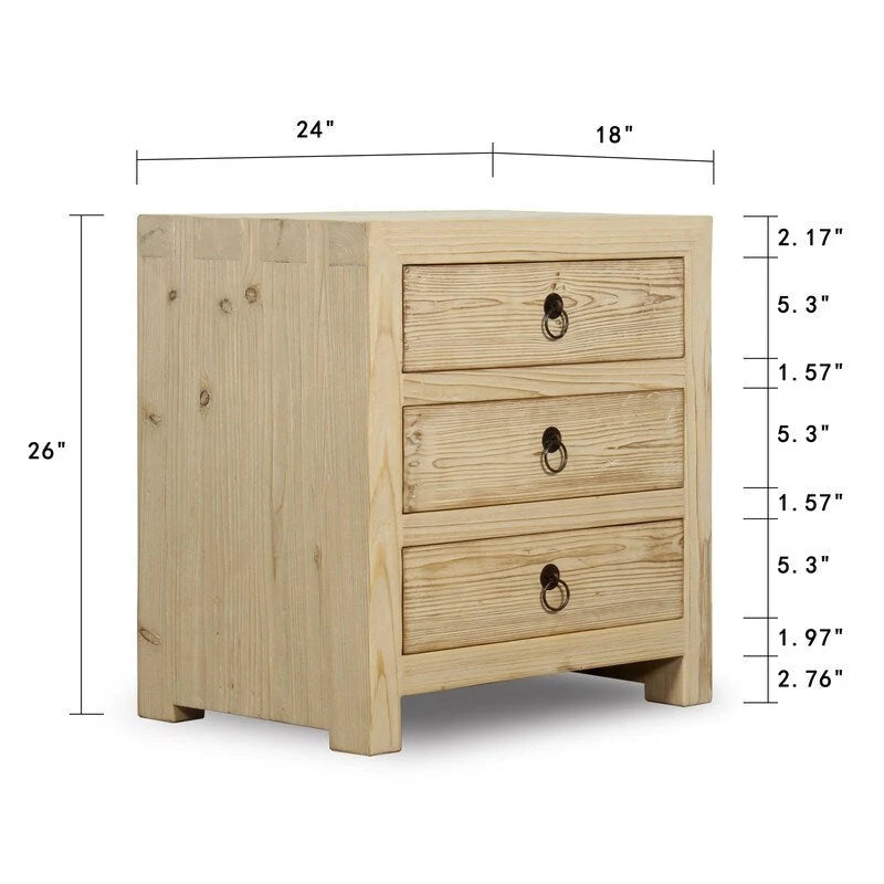 Nightstand with three drawers weathered natural 24x18x26H