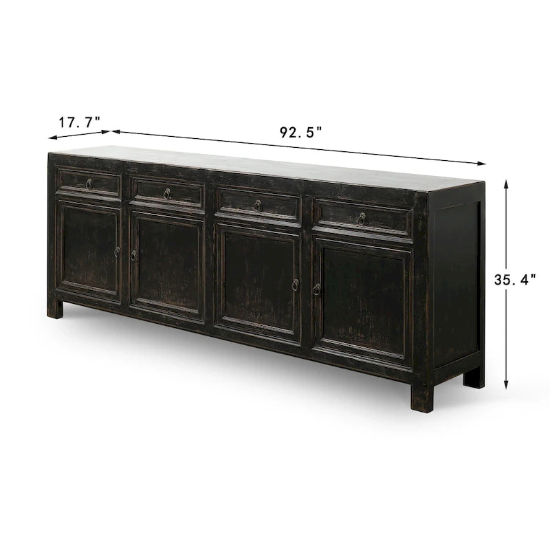 Four Drawers Sideboard Distressed Black 93x18x35H